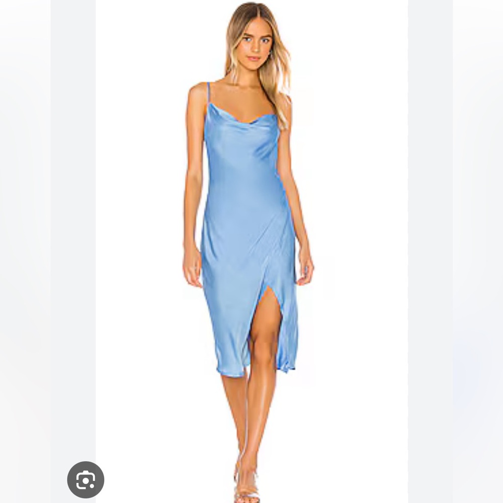 Beautiful blue revolve midi satin dress